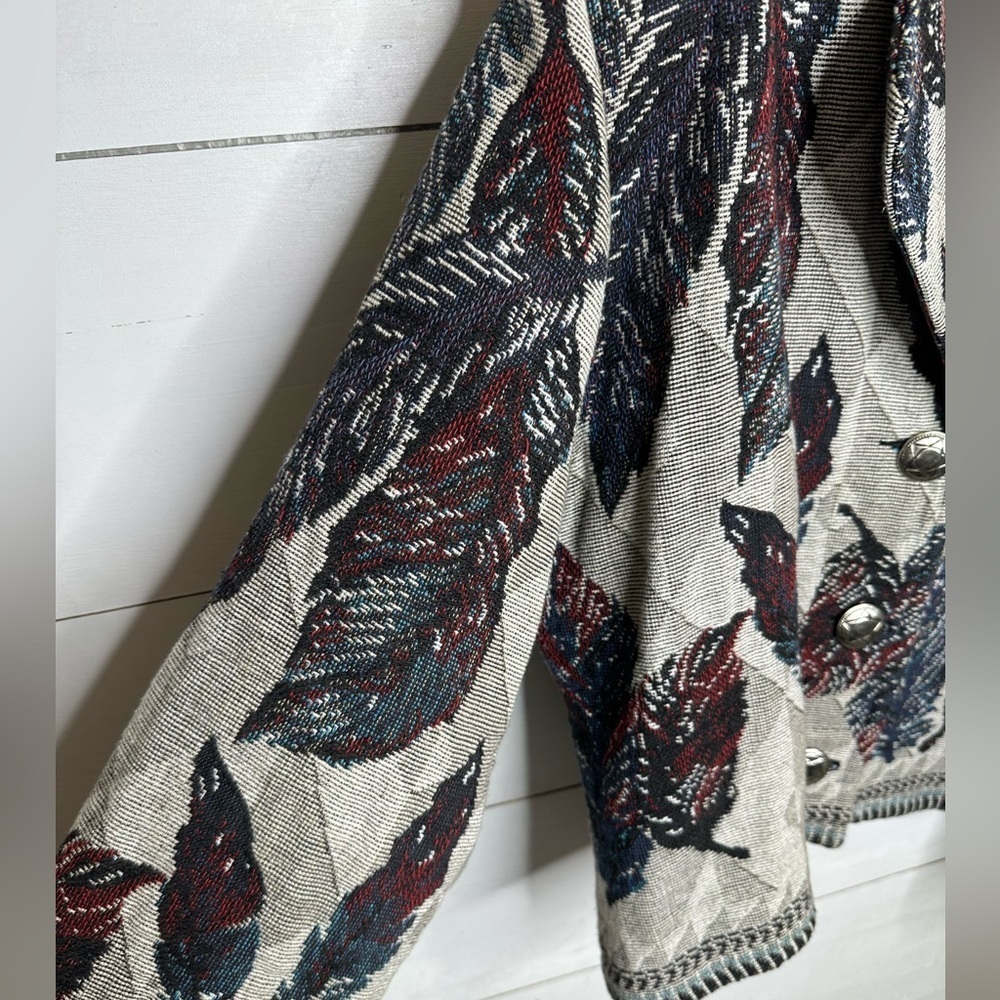 Southwest Canyon Womens 2X Tapestry Jacket Feather Print Western Boho Overshirt - Picture 3 of 7